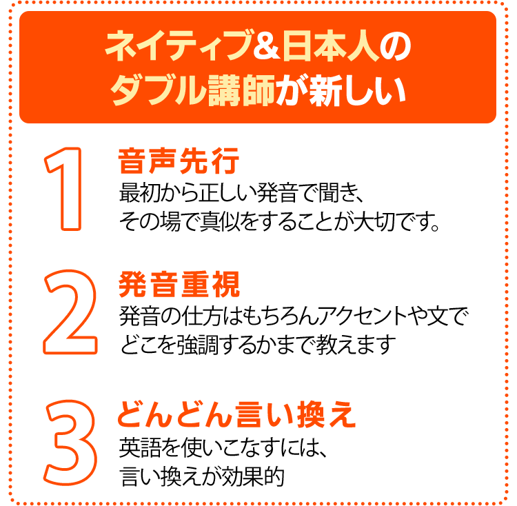 ネイティブ＆日本人のダブル講師が新しい