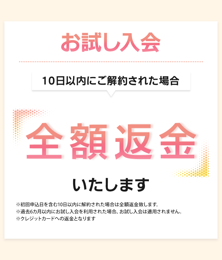 10日以内の解約で全額返金